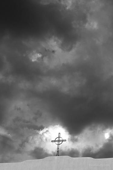 CROSS AND STORMY SKY SANTA FE NEW MEXICO ARCHITECTURE BLACK AND WHITE VERTICAL - Limited Edition of 55 thumb
