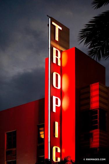 TROPIC NEON SIGN ART DECO ARCHITECTURE MIAMI BEACH FLORIDA NIGHT - Limited Edition of 100 thumb