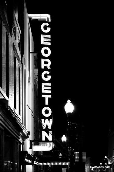 GEORGETOWN NEON SIGN GEORGETOWN EVENING WASHINGTON DC GEORGETOWN BY NIGHT BLACK AND WHITE - Limited Edition of 100 thumb