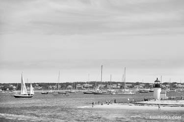 SAILBOATS NANTUCKET ISLAND HARBOR LIGHTHOUSE BLACK AND WHITE - Limited Edition of 100 thumb