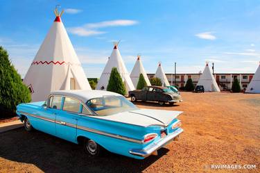 BLUE CHEVY AND THE WIGWAM MOTEL ROUTE 66 ARIZONA COLOR - Limited Edition of 100 thumb