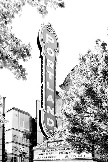 PORTLAND THEATRE SIGN DOWNTOWN PORTLAND OREGON BLACK AND WHITE VERTICAL - Limited Edition of 125 thumb