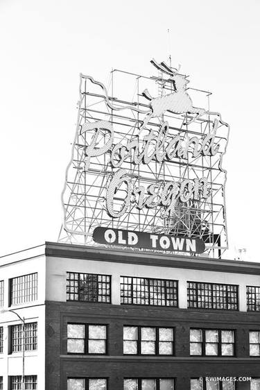 WHITE STAG SIGN OLD TOWN PORTLAND OREGON BLACK AND WHITE VERTICAL - Limited Edition of 125 thumb