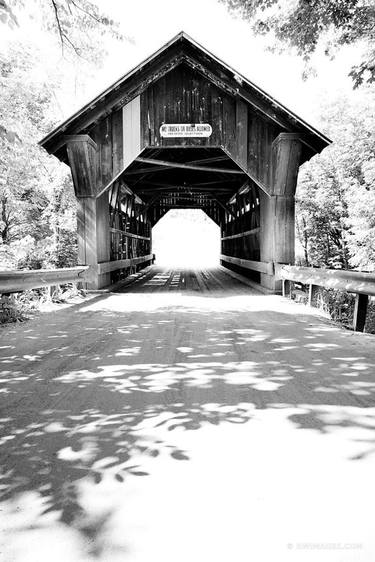 EMILY'S BRIDGE OLD WOODEN COVERED BRIDGE STOWE VERMONT BLACK AND WHITE VERTICAL - Limited Edition of 125 thumb