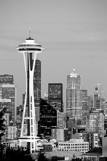 SEATTLE SKYLINE SPACE NEEDLE EVENING BLACK AND WHITE VERTICAL - Limited Edition of 125 thumb