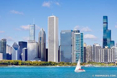 CHICAGO SKYLINE CITY HIGHRISES LAKE MICHIGAN SAILBOAT CHICAGO ILLINOIS COLOR - Limited Edition of 100 thumb