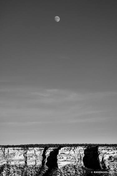 MOON OVER CANYON EDGE SUNSET PIMA POINT SOUTH RIM GRAND CANYON NATIONAL PARK ARIZONA AMERICAN DESERT SOUTHWEST LANDSCAPE BLACK AND WHITE VERTICAL - Limited Edition of 100 thumb