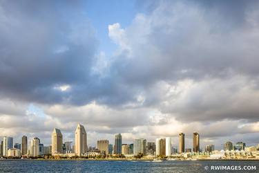 SAN DIEGO CITY SKYLINE SAN DIEGO BAY CLOUDY SKIES CALIFORNIA thumb