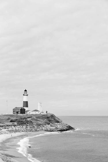 MONTAUK POINT LIGHTHOUSE LONG ISLAND NEW YORK BLACK AND WHITE thumb