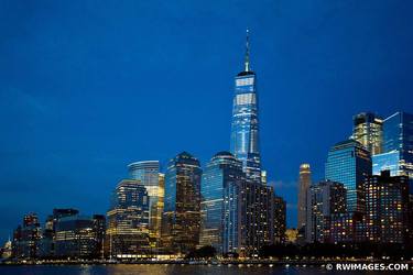 MANHATTAN SKYLINE NIGHT CITY LIGHTS FREEDOM TOWER NEW YORK CITY thumb