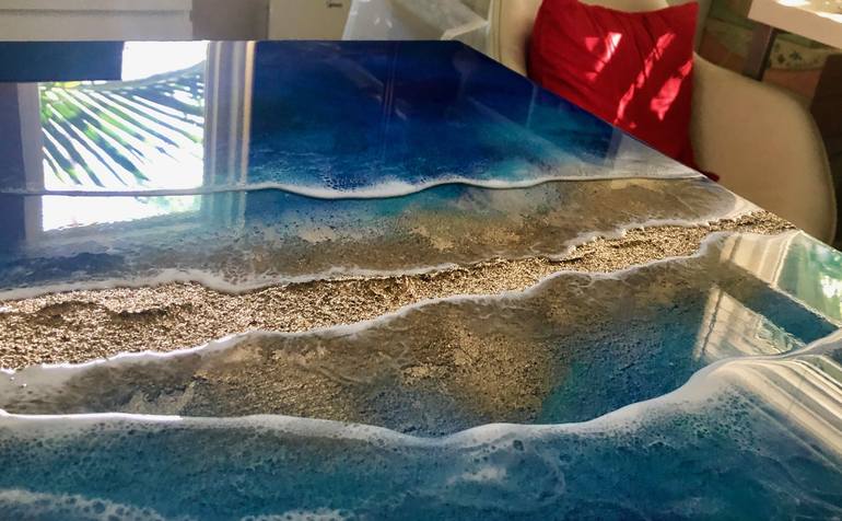 Original Abstract Expressionism Beach Painting by Ana Hefco