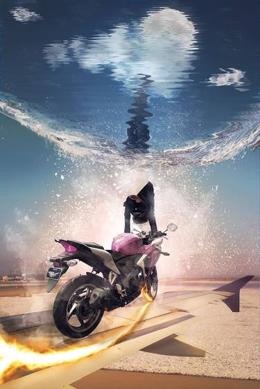 Original Surrealism Motorcycle Mixed Media by Vanessa Stefanova