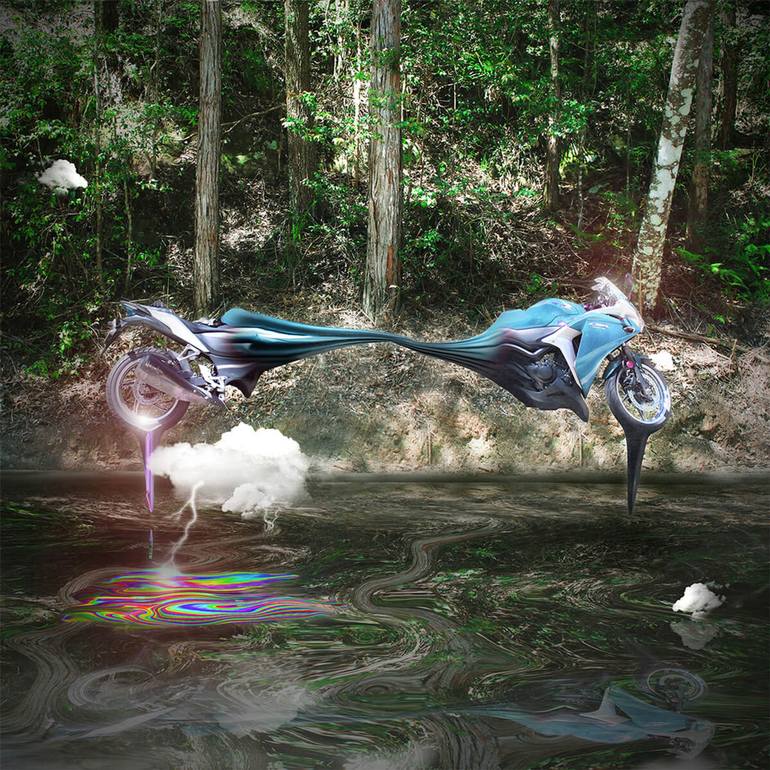 Original Surrealism Motorbike Mixed Media by Vanessa Stefanova