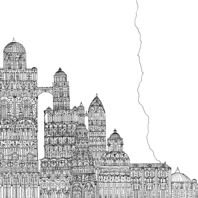 Original Black & White Architecture Painting by Dennis Rakar