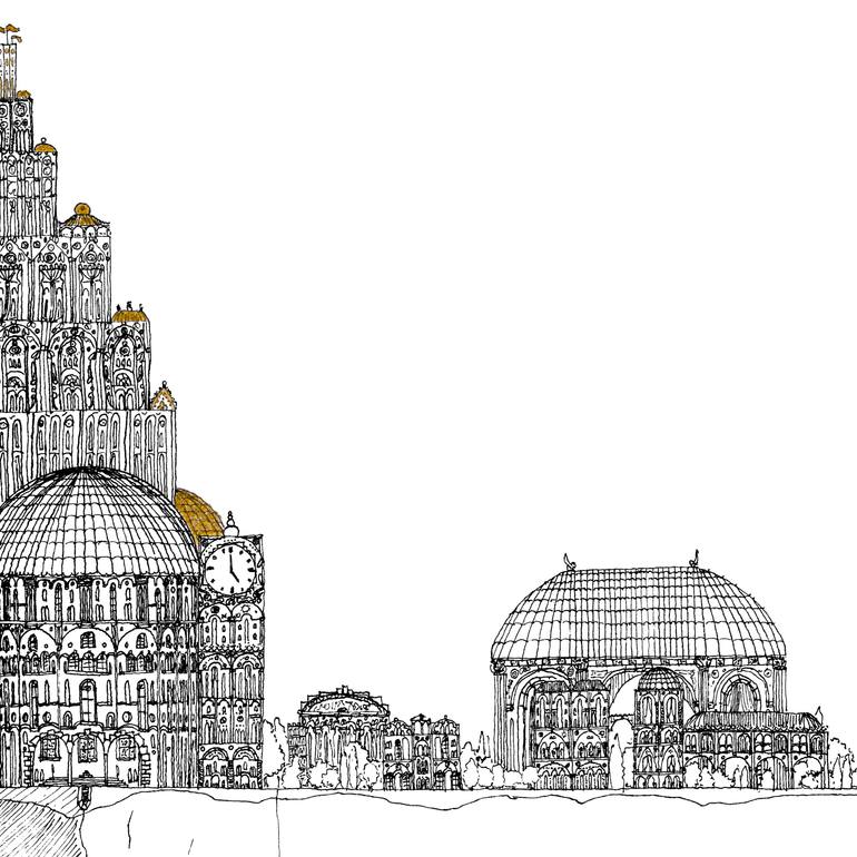 Original Black & White Architecture Painting by Dennis Rakar