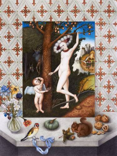 Still life with a picture of Lucas Cranach "The Cupid complaining to Venus" thumb