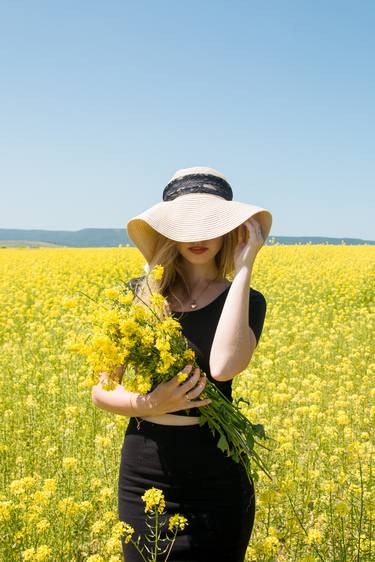 Girl surrounded by Yellow Flowers - Limited Edition of 1 thumb