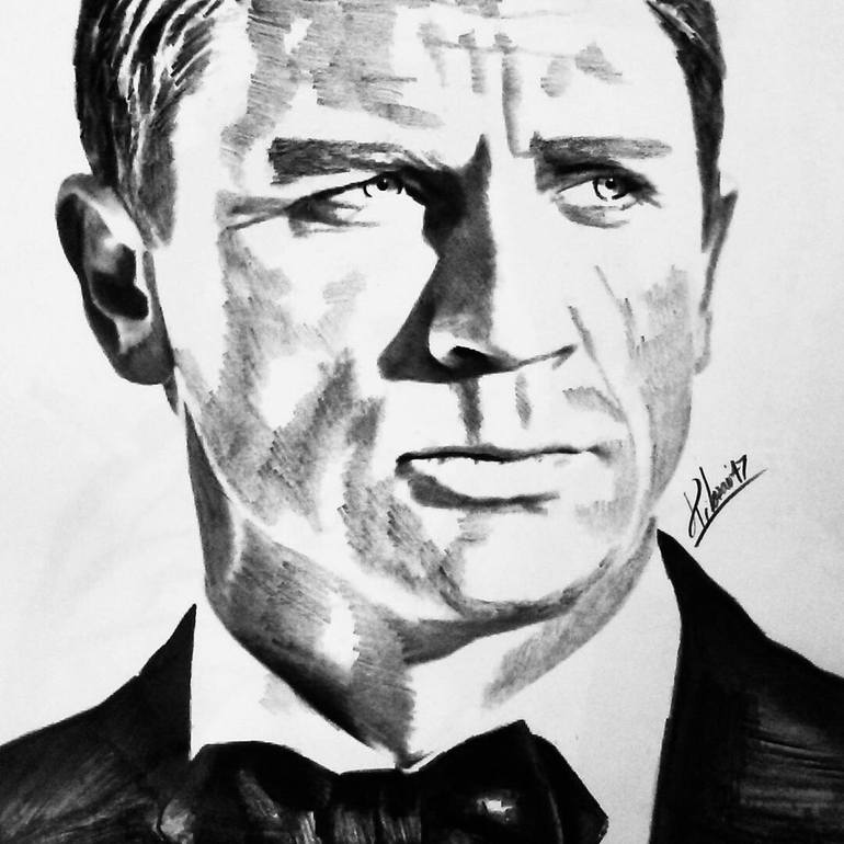 Daniel Craig James Bond 007 Drawing by Benjamin Murphy Saatchi Art