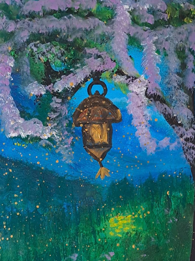 Original Fantasy Painting by Laura B Nelson | Conceptual Art on Paper | Lantern of the Whispering Tree by Laura Bernardeschi Nelson