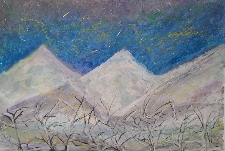 Original Landscape Painting by Laura B Nelson | Figurative Art on Paper | Whispers of the Night Sky by Laura Bernardeschi Nelson