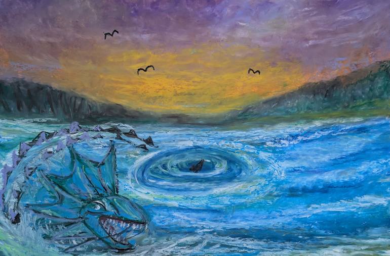 Original Women Painting by Laura B Nelson | Figurative Art on Paper | The Guardian of the Abyss by Laura Bernardeschi Nelson
