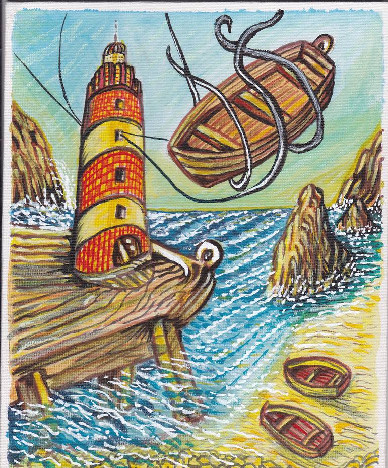 Original Architecture Painting by Bruno Chiarenza | Abstract Expressionism Art on Canvas | boat thief