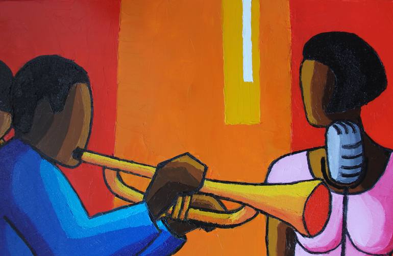 Jazz, quartet bleu rose Painting by Olivier Boissinot | Saatchi