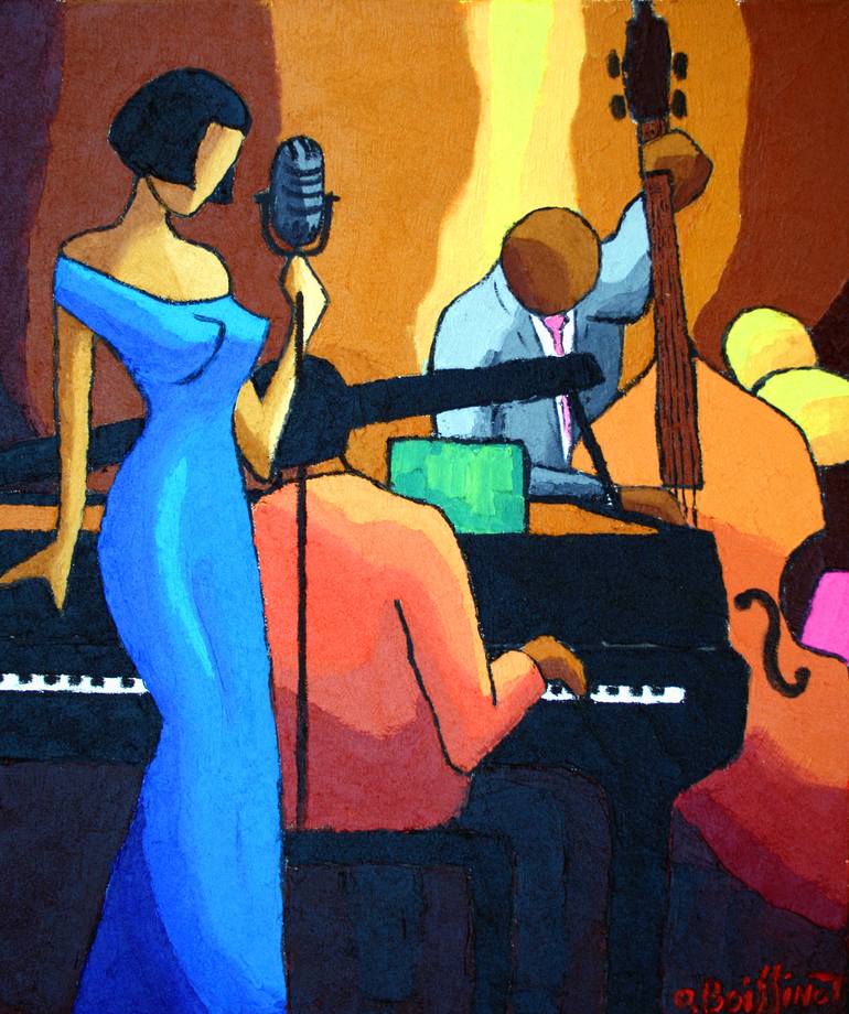Jazz blue dress Painting by Olivier Boissinot | Saatchi Art
