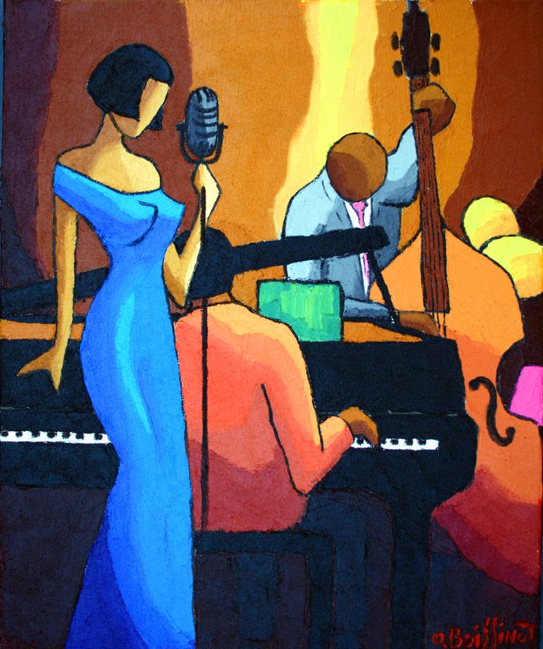 Jazz blue dress Painting by Olivier Boissinot | Saatchi Art