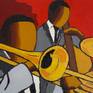 Jazz players in Los Angeles cabaret
Oil and sand on canvas