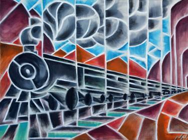 Original Train Painting by Nicolas Nomicos