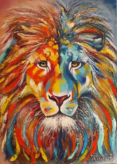 Rainbow Lion 6. Structure Oilpainting on canvas. thumb