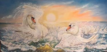 Swans. You are the only one for me. Oilpainting. thumb