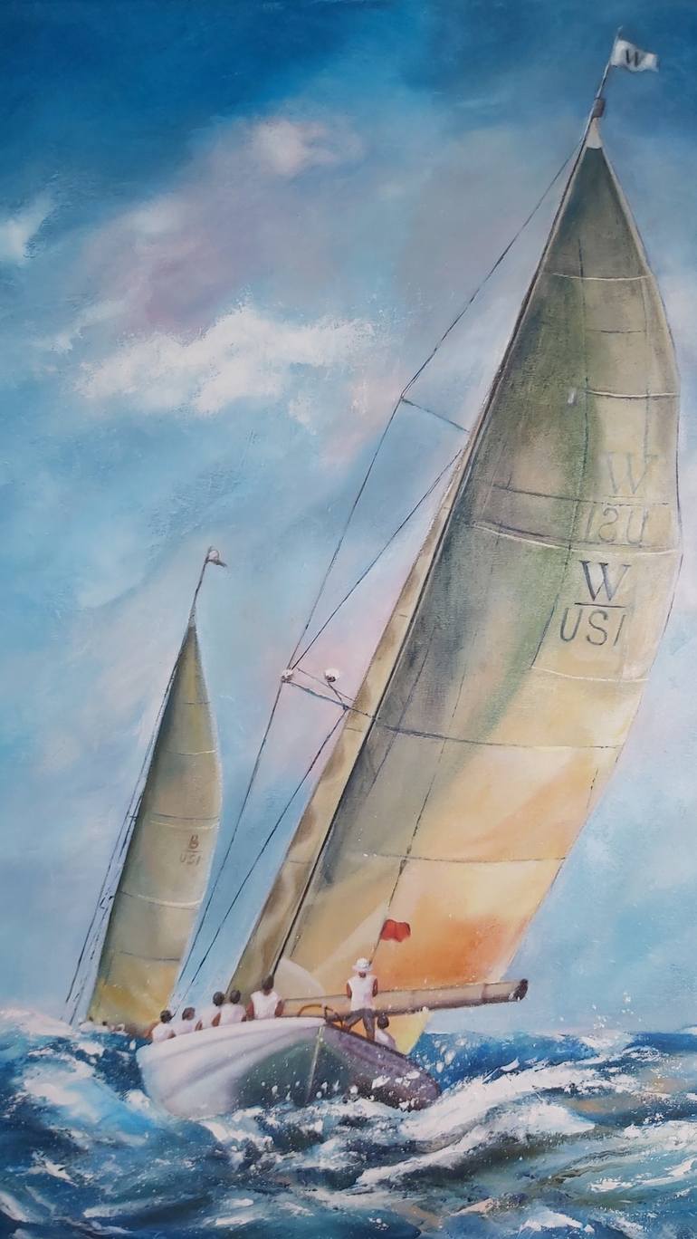 Original Sailboat Painting by Mila Mirosh