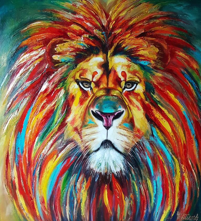 Rainbow Lion Painting By Mila Mirosh Saatchi Art