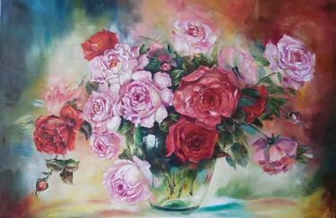 Impasto Oil painting- Bouquet Roses. thumb