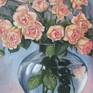 Terracotta roses in a vase. 
Modern oil painting on canvas. 
Realism painting. 
Size 50x60 cm.