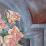 Terracotta roses in a vase. 
Modern oil painting on canvas. 
Realism painting. 
Size 50x60 cm.
