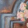 Terracotta roses in a vase. 
Modern oil painting on canvas. 
Realism painting. 
Size 50x60 cm.