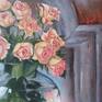 Terracotta roses in a vase. 
Modern oil painting on canvas. 
Realism painting. 
Size 50x60 cm.