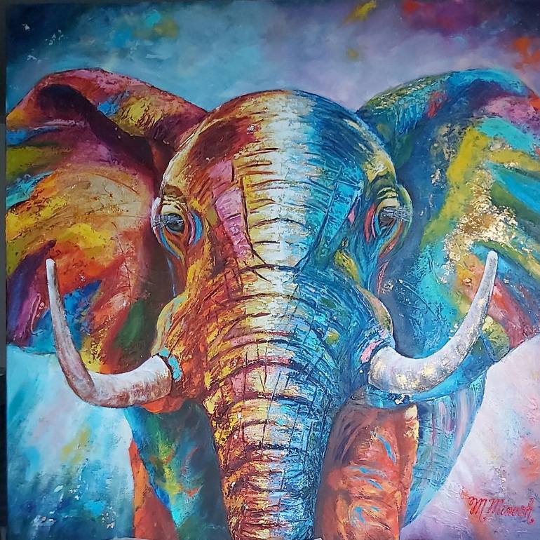 Elephant Painting Oil Original Art Animals Painting Impasto Birthday Gift African Painting by PaintingOfYourDreams