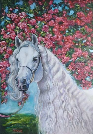 White Horse Oil Painting on canvas. thumb
