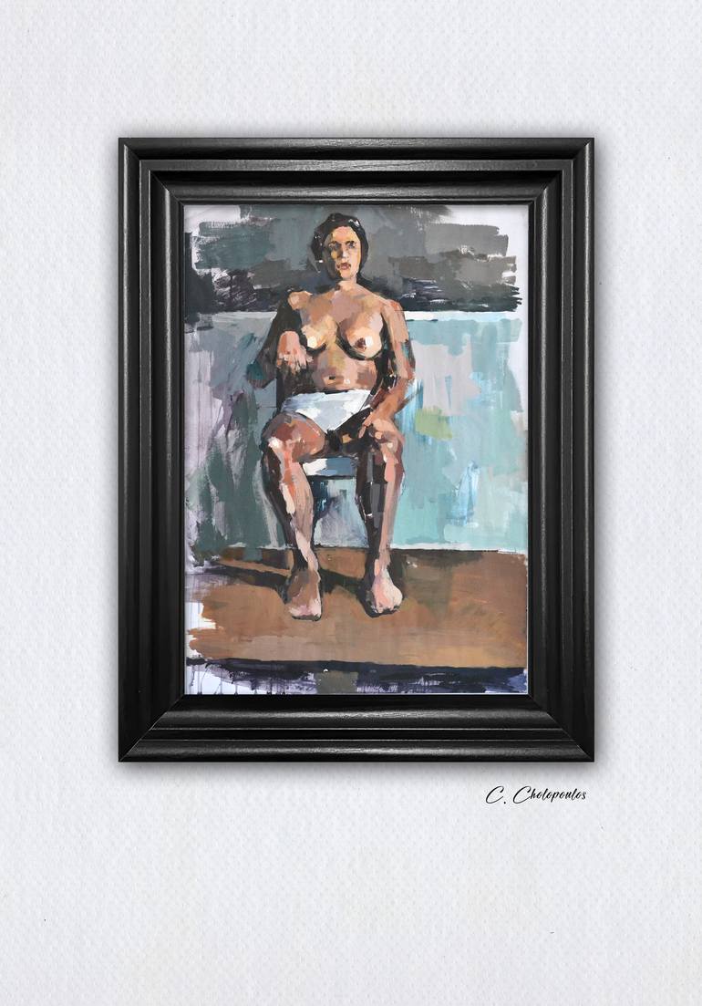 Original Fine Art Nude Painting by Charalampos Cholopoulos