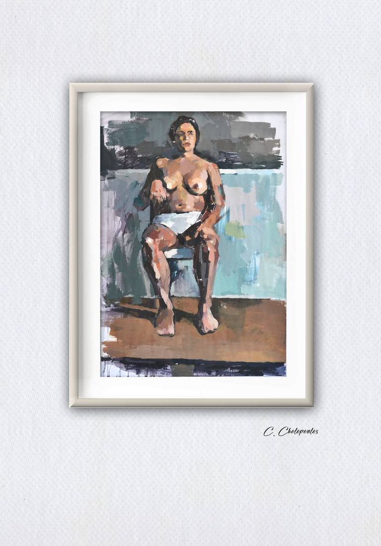 Original Fine Art Nude Painting by Charalampos Cholopoulos