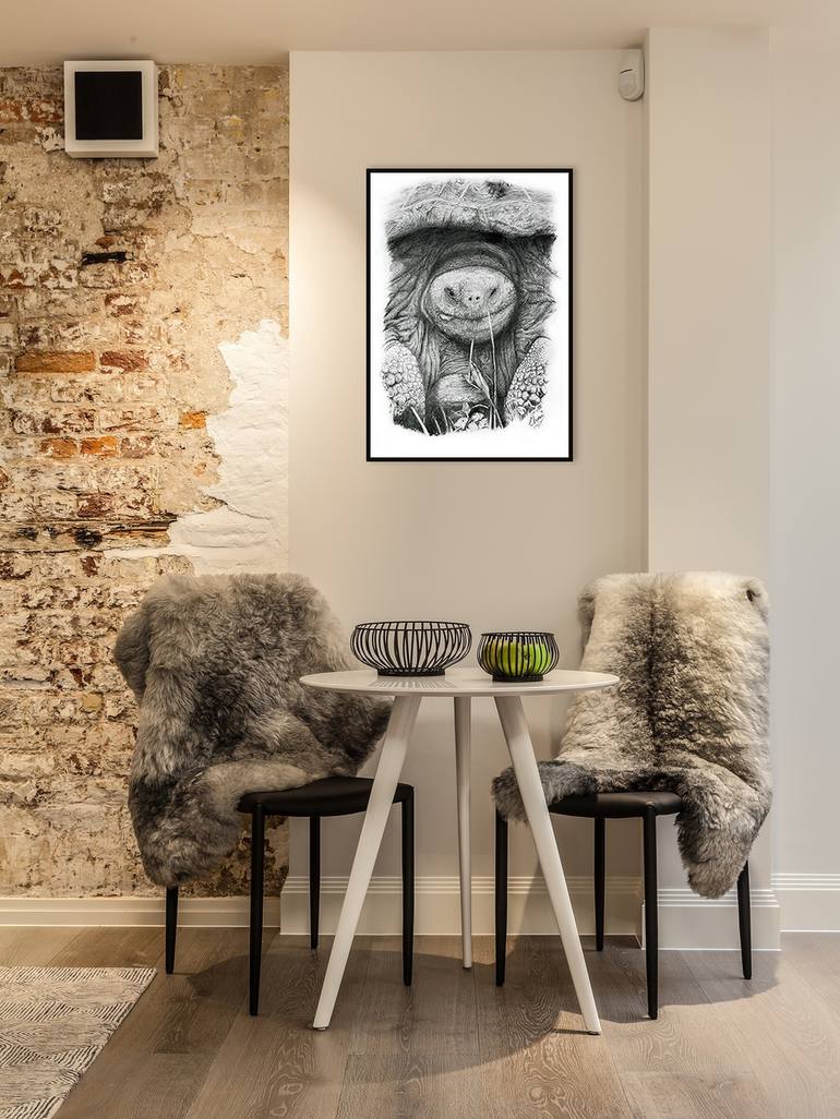 Original Pencil Drawing on Board Animal Painting by Chamindra De S Abeyewickreme