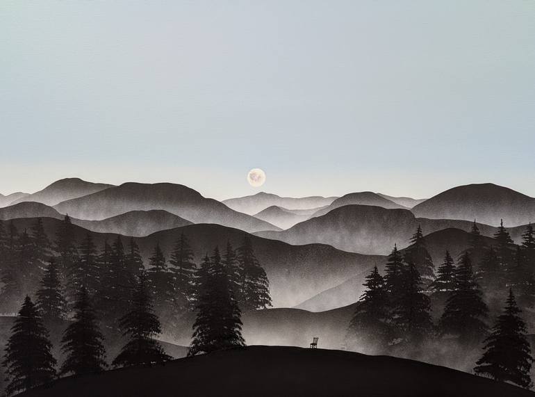 Original Landscape Painting by Robert Owen Bloomfield | Black & White Art on Canvas | Where the Night Gently Yields