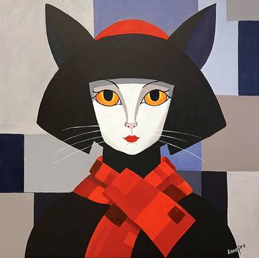 Original Abstract Cats Painting by Svetlana Prokhorova