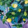My painting has impressionist influence. I try to capture the trees, the flowers and I let myself be carried away by the brushstroke. I am not interested in making a very realistic painting, I am interested in the plastic quality of the lemons and the colors and shapes.
