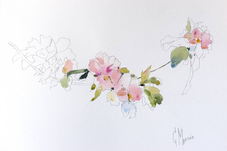 Original Expressionism Floral Drawing by Cecilia Marchan