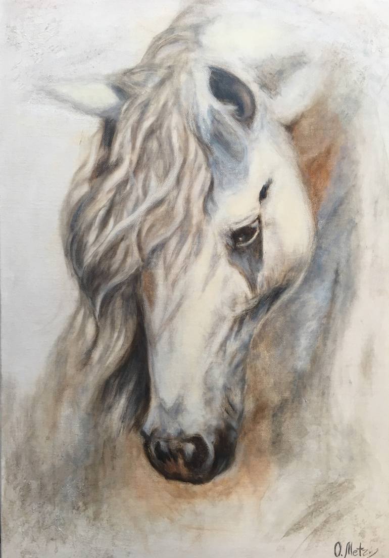 White horse head original oil painting on canvas Painting by Olga